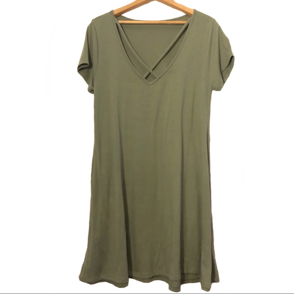 Poof Strappy T Shirt Dress Flowy V neck Modest